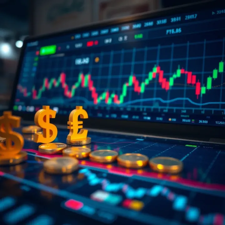 Concept of trading with external capital featuring financial charts and currency symbols