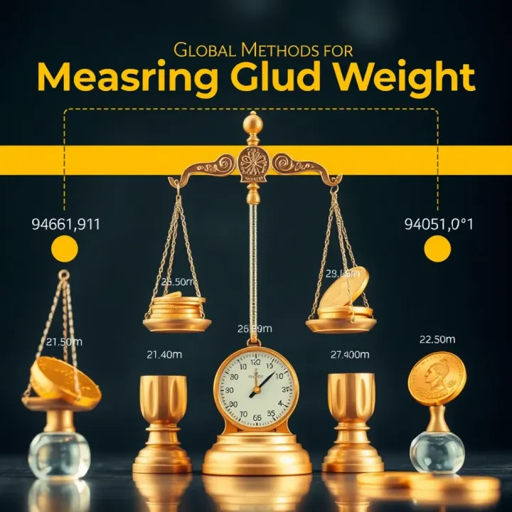 Visual guide illustrating how gold weight is measured in various international regions with scales and measurement units
