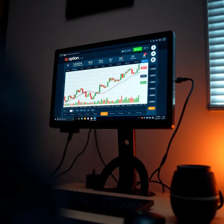 Desktop computer screen displaying IQ Option trading platform interface