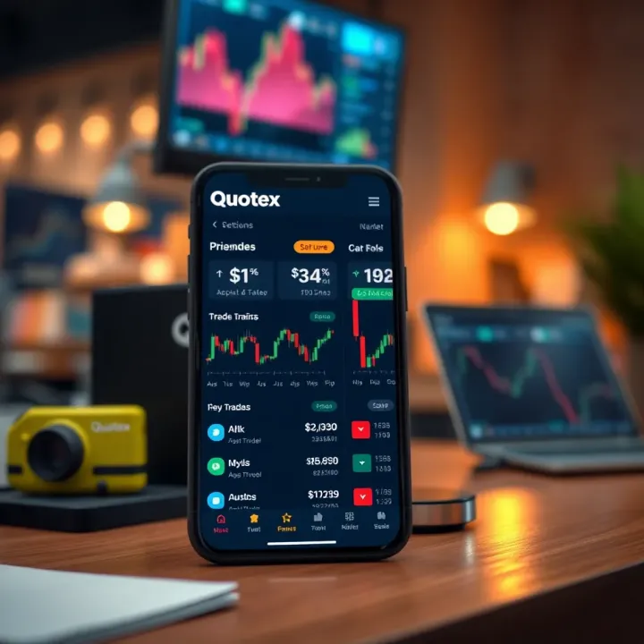 User interface of Quotex app displaying trading options and market charts