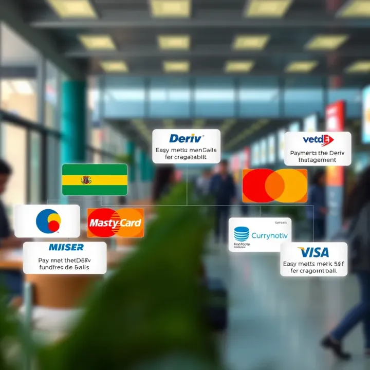 Illustration showing various payment methods available on Deriv platform