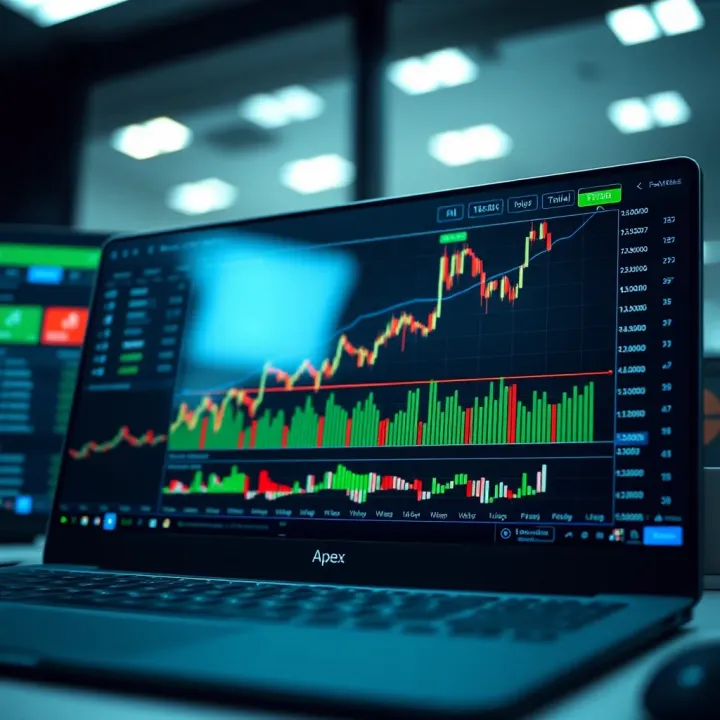 Graph displaying upward trading performance with Apex Trader platform interface