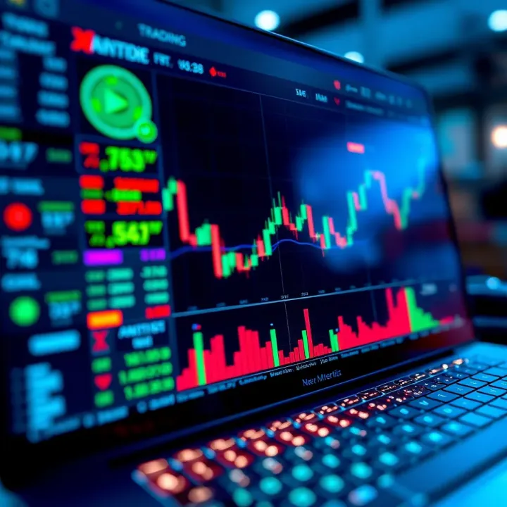 Illustration of a digital trading platform interface showing different market assets and analytics