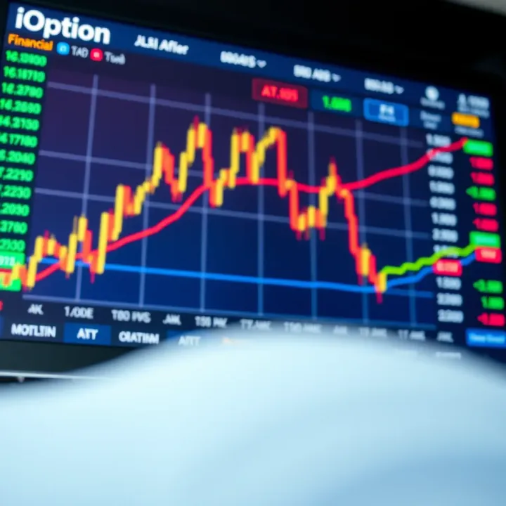Graph showing rising financial assets and binary options trading interface
