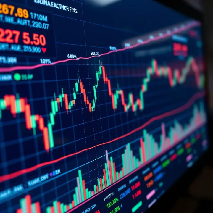Graph showing various financial market assets like forex, cryptocurrencies, and binary options on a digital trading platform interface