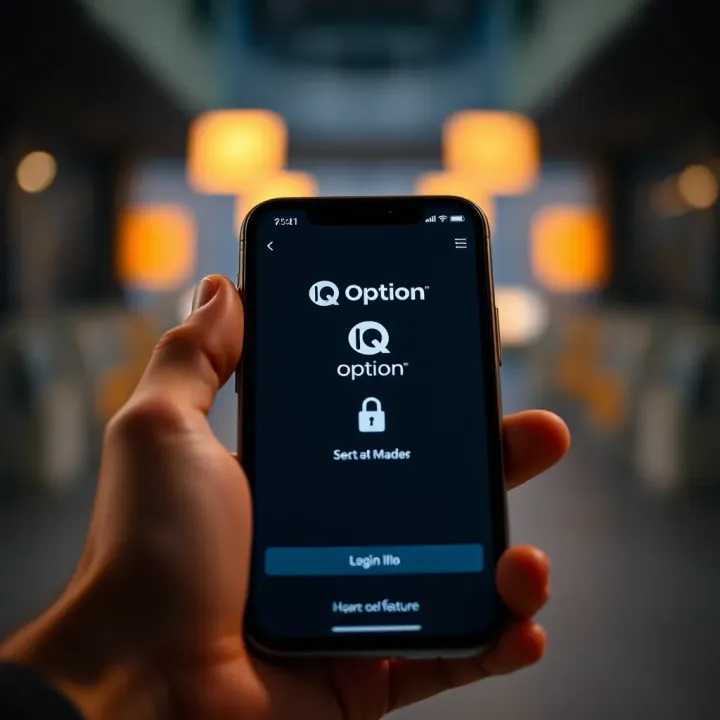 Accessing IQ Option from Mobile Device Mobile device displaying IQ Option login screen with security features