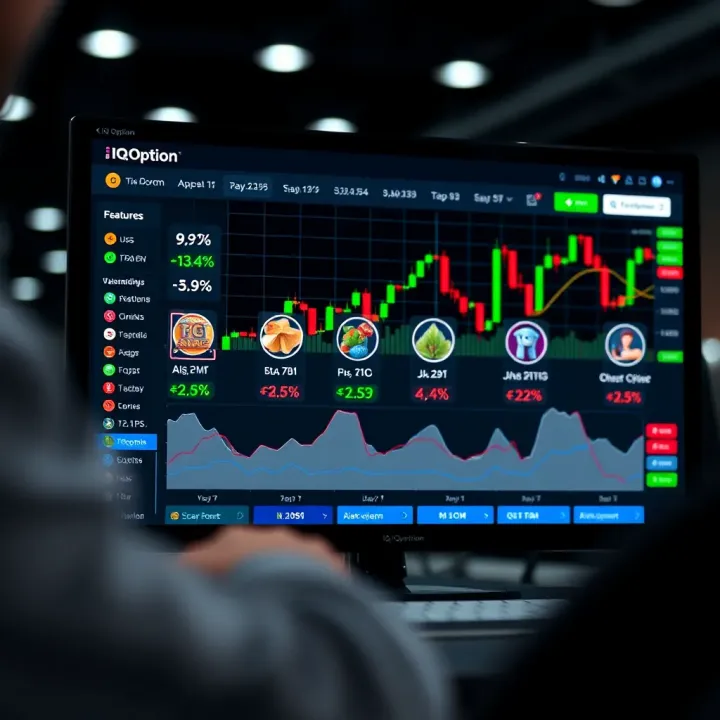 Graph showing online trading platform interface with various digital assets and trading options