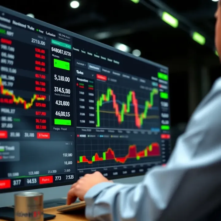 User interface of IQ Option platform showing various trading instruments like stocks and cryptocurrencies
