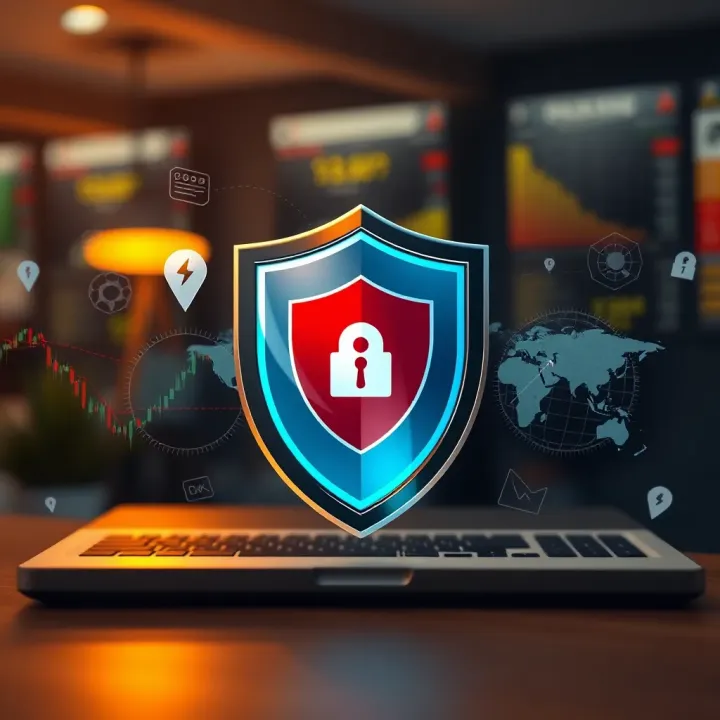 Illustration of regulatory compliance with financial symbols and security shields representing trading safety and risk management