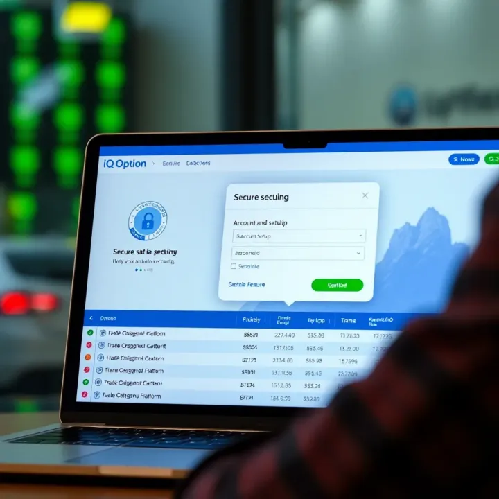 Secure login and account setup screen for online investment platform with security features highlighted