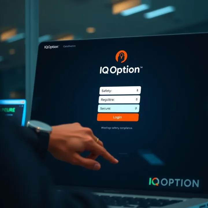 Secure login screen highlighting safety features and regulatory compliance of IQ Option