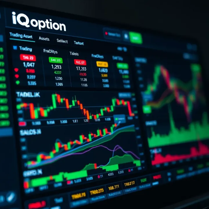 Dashboard interface showing different trading assets and charts on IQ Option platform