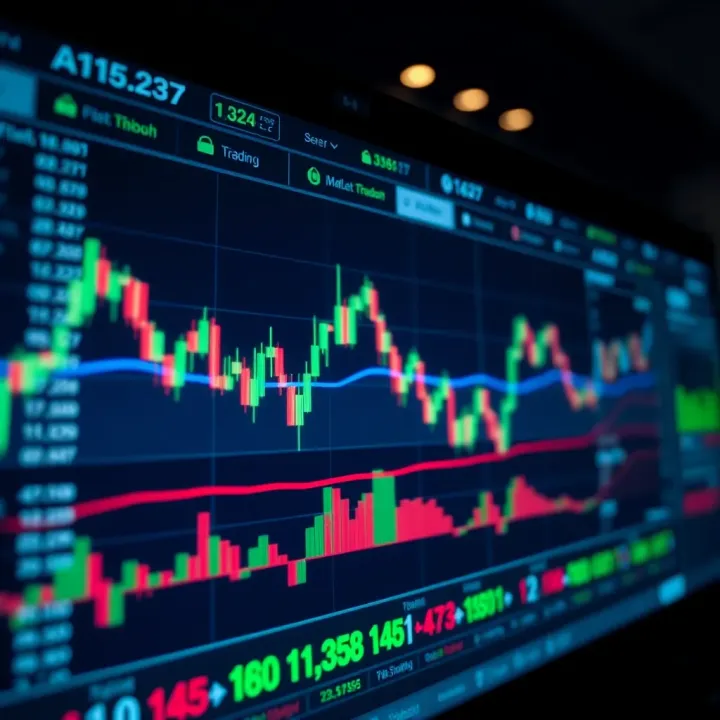 Digital interface showing cryptocurrency market charts and trading indicators
