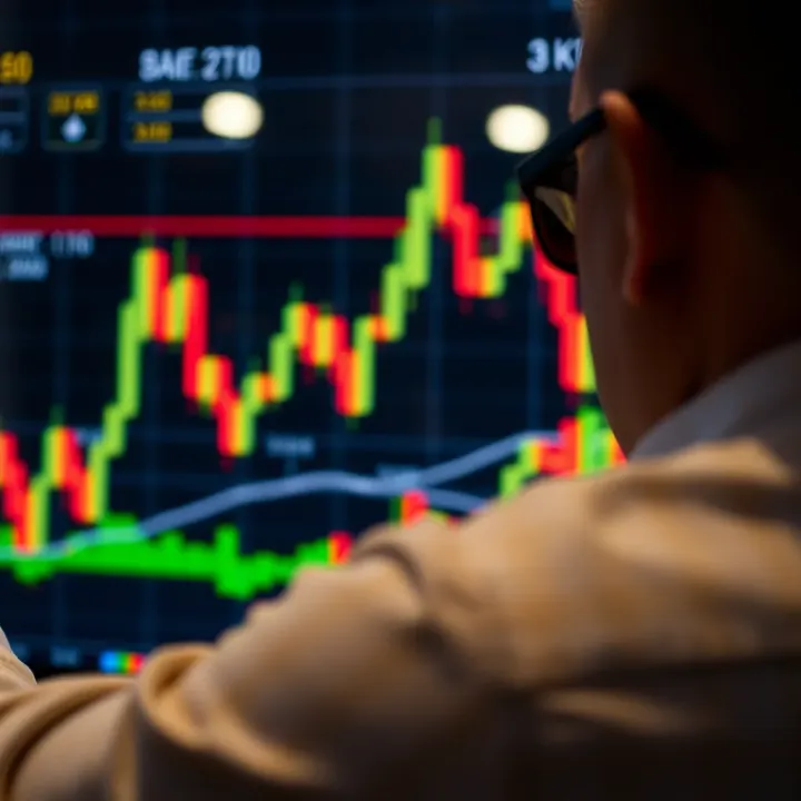 Chart showing upward financial trends with trading indicators