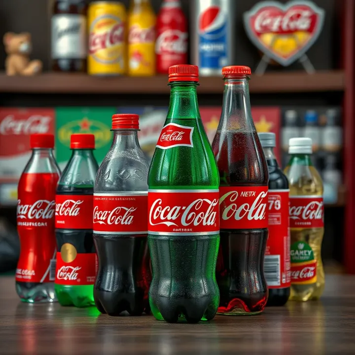 Assorted popular beverage products from top competitors challenging Coca-Cola internationally
