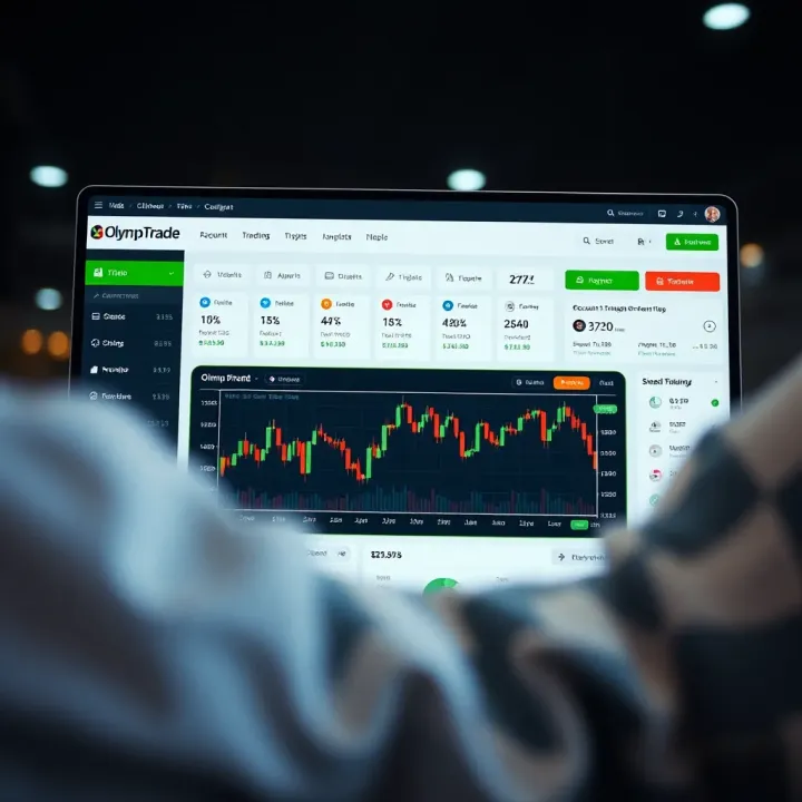 Dashboard view of Olymp Trade showing trading options and account management tools