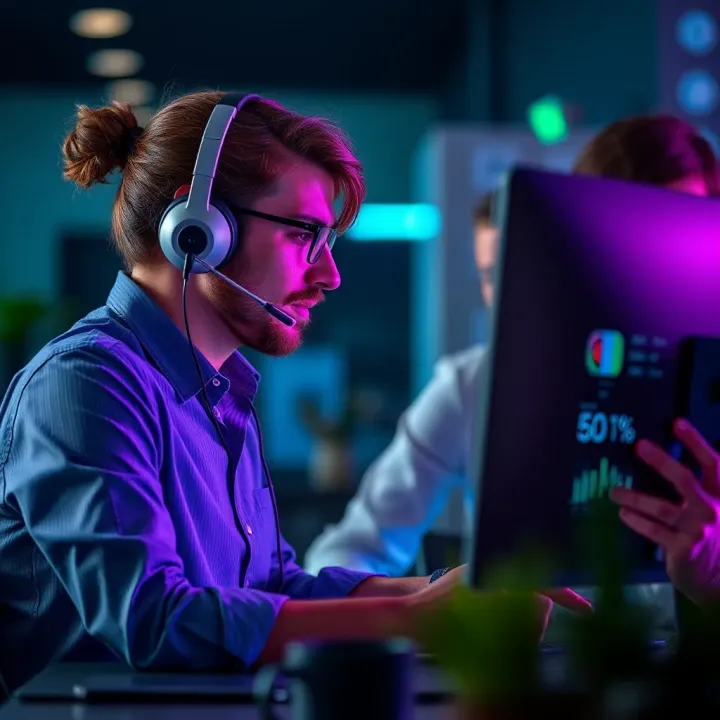 Customer support representative assisting a client via online chat
