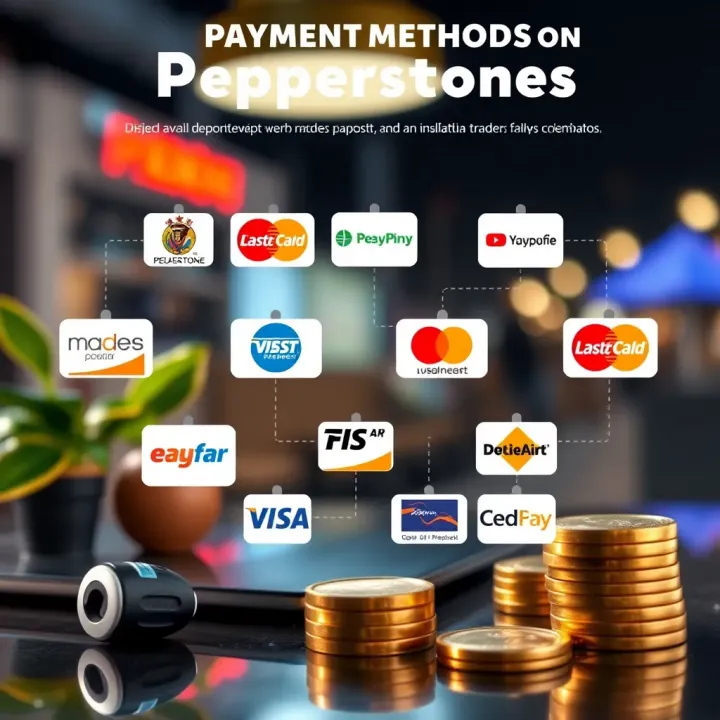Available Payment Methods for Depositing Funds on Pepperstone Illustration showing various online payment methods available on Pepperstone platform