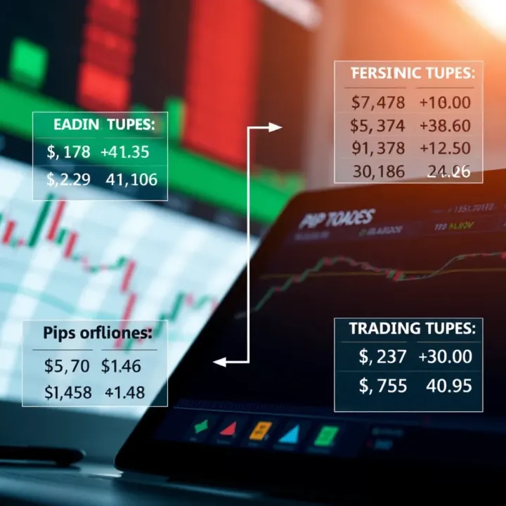 Graphical representation of pip value calculation with currency pairs and trading metrics