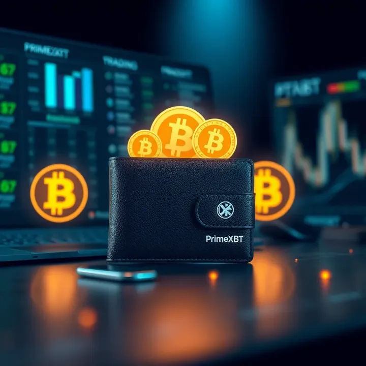 Secure digital wallet and transaction icons representing deposits and withdrawals on PrimeXBT