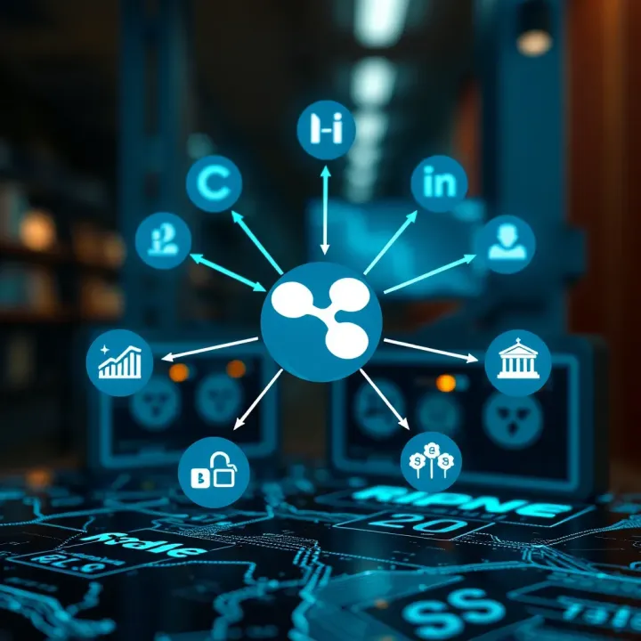 Diagram illustrating Ripple's blockchain network connecting banks and financial institutions globally
