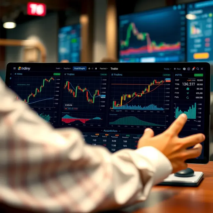 User reviewing trading platform dashboard with charts and commission details
