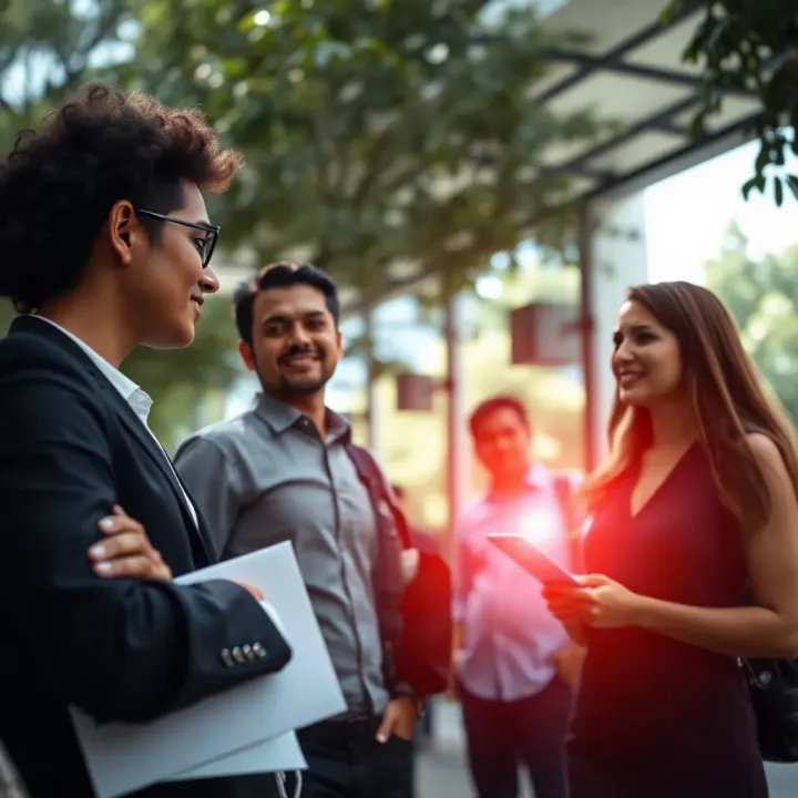 University campus with academic and administrative staff collaborating