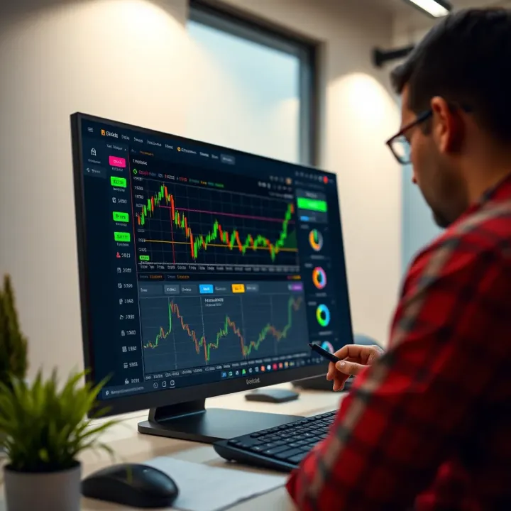User interface of Pocket Option desktop application showing trading charts and options